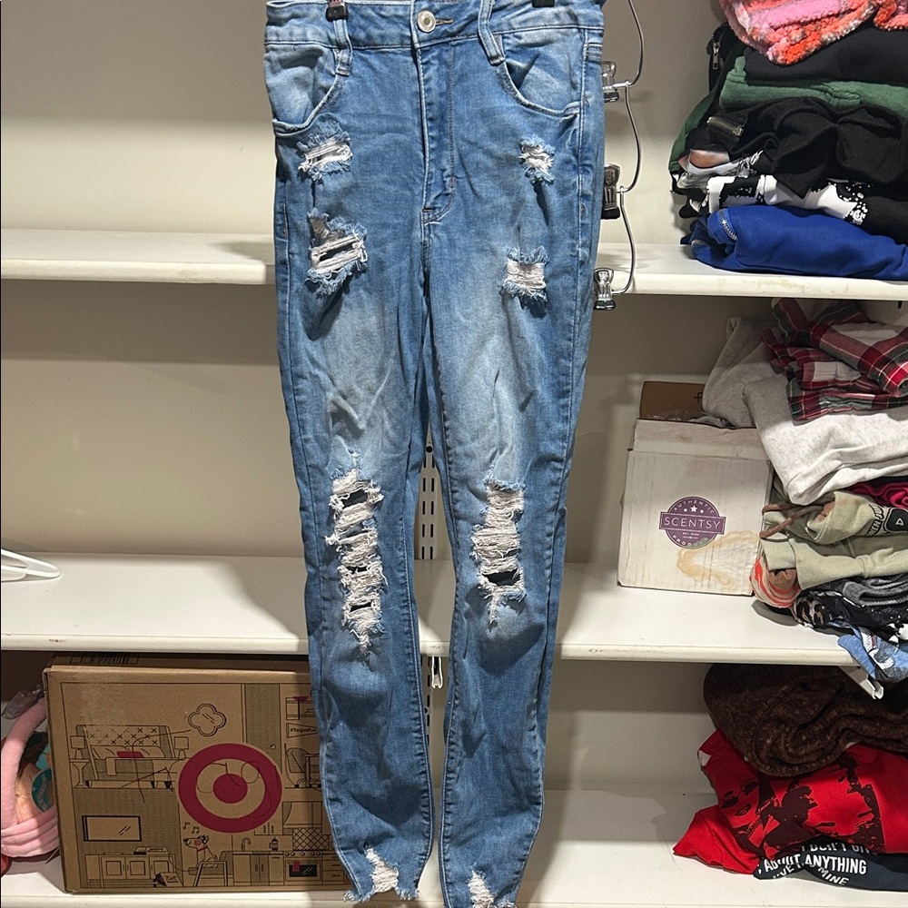 Rue21 Distressed Light Blue High Rise Jeans